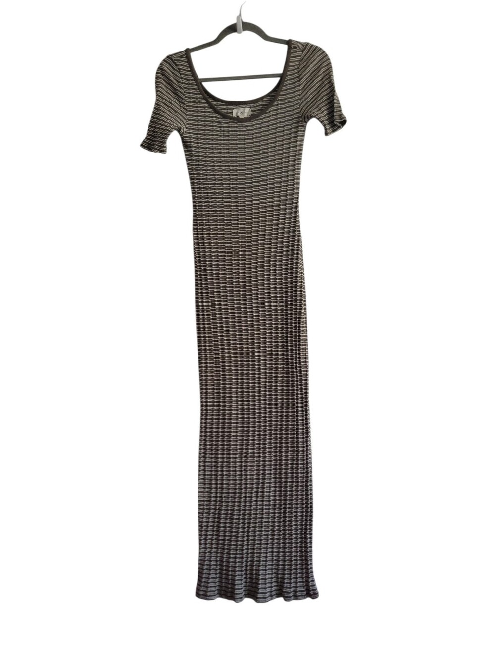 Lou & Grey Olive Green Striped Short Sleeve Casualβ Maxi Dress Size Small